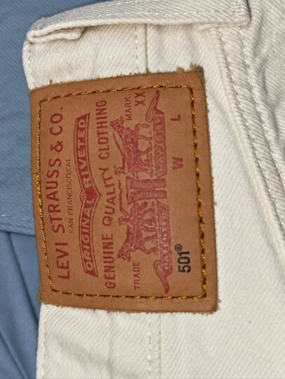 Levi’s Premium 501 Big E Cream Distressed Jeans W29 L26